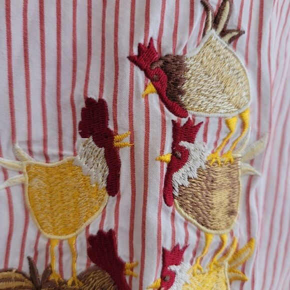 Bechamel petites Medium vintage chicken coop embroidered striped button up farm - Picture 2 of 5